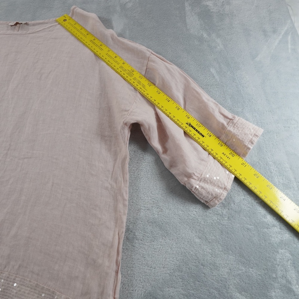 Bella Umbra Linen Top Womens L Blush Pink Sequins Relaxed Coastal Beach Italy - Picture 7 of 12